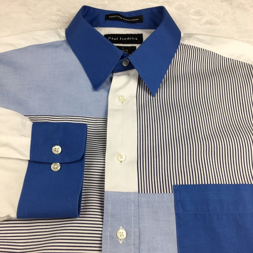 Paul Fredrick‎ Shirt Mens Large Multi-Pattern Panels Classic Fit